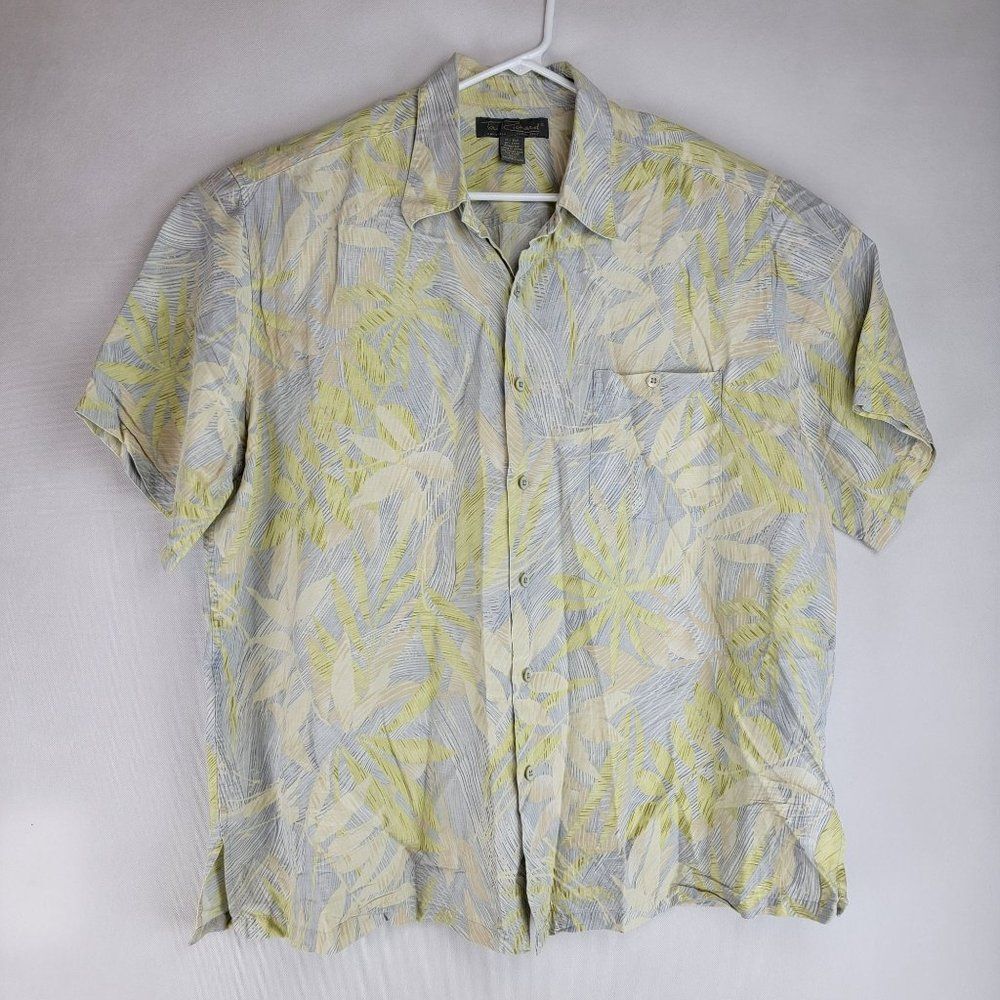 Tori Richard Mens Size 2XL Yellow Blue Silk Linen Tropical Short Sleeve Button U